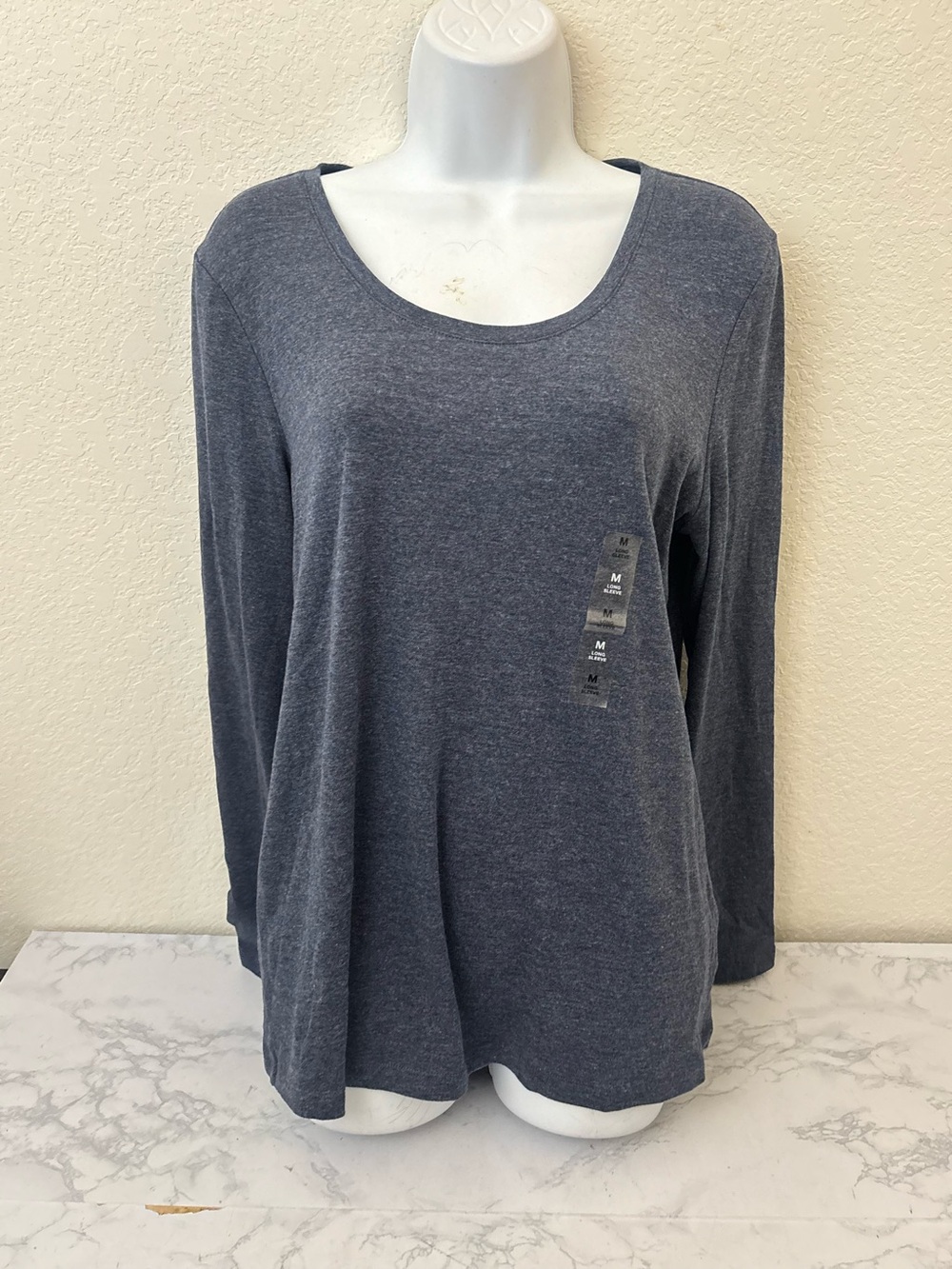 MAISON JULES Women's Pullover Long Sleeve Shirt Top Sz M Blue Scoop Neck NWT